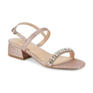 NEW Sizes 8.5, 10 Jewel Badgley Mischka Autumn Block Heel Sandal - Rose Gold